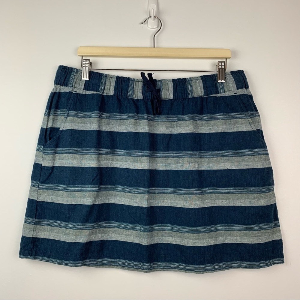 Patagonia Skirt Striped Blue Gray Hemp Organic Cotton Blend Pockets Size Large
